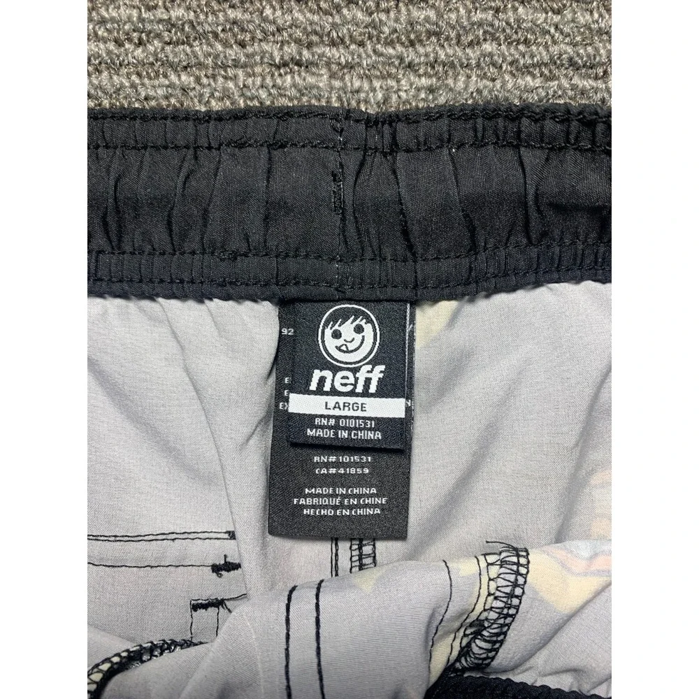 Neff Board Shorts Mens L Yellow Ducky Duck Lightweight Stretch Black Beach Swim